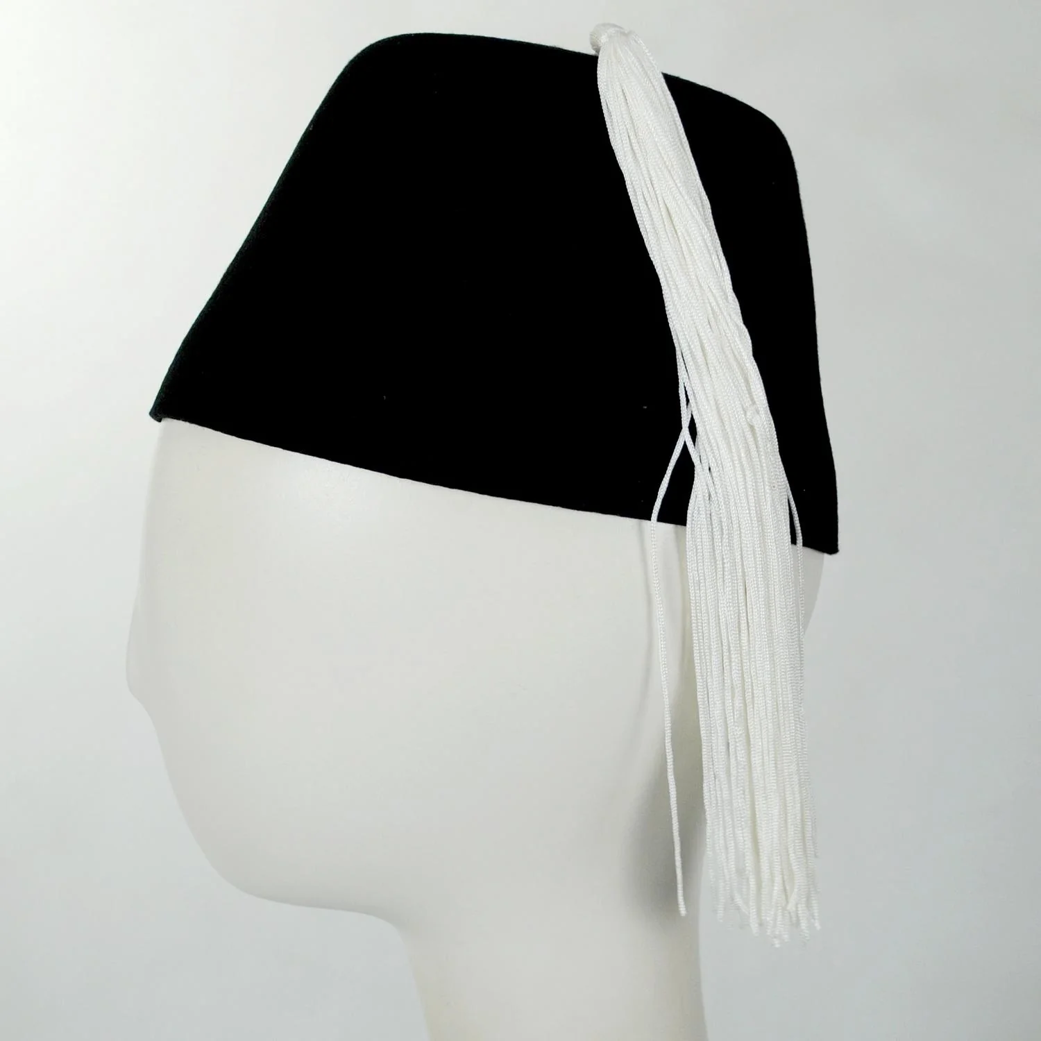 Black Wool Fez with White Tassel - Image 3