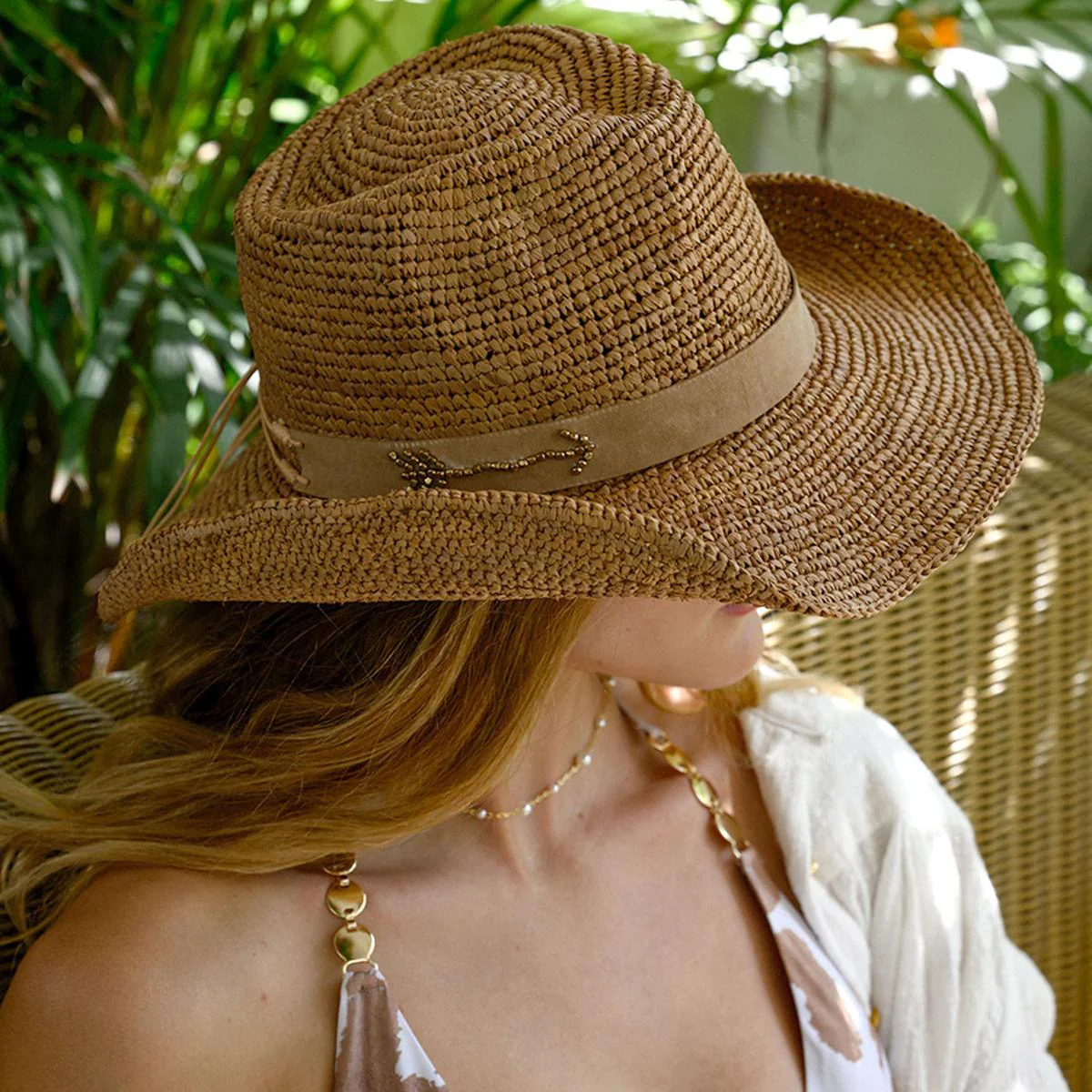 Charlee Crochet Raffia Straw Western Hat - Image 6