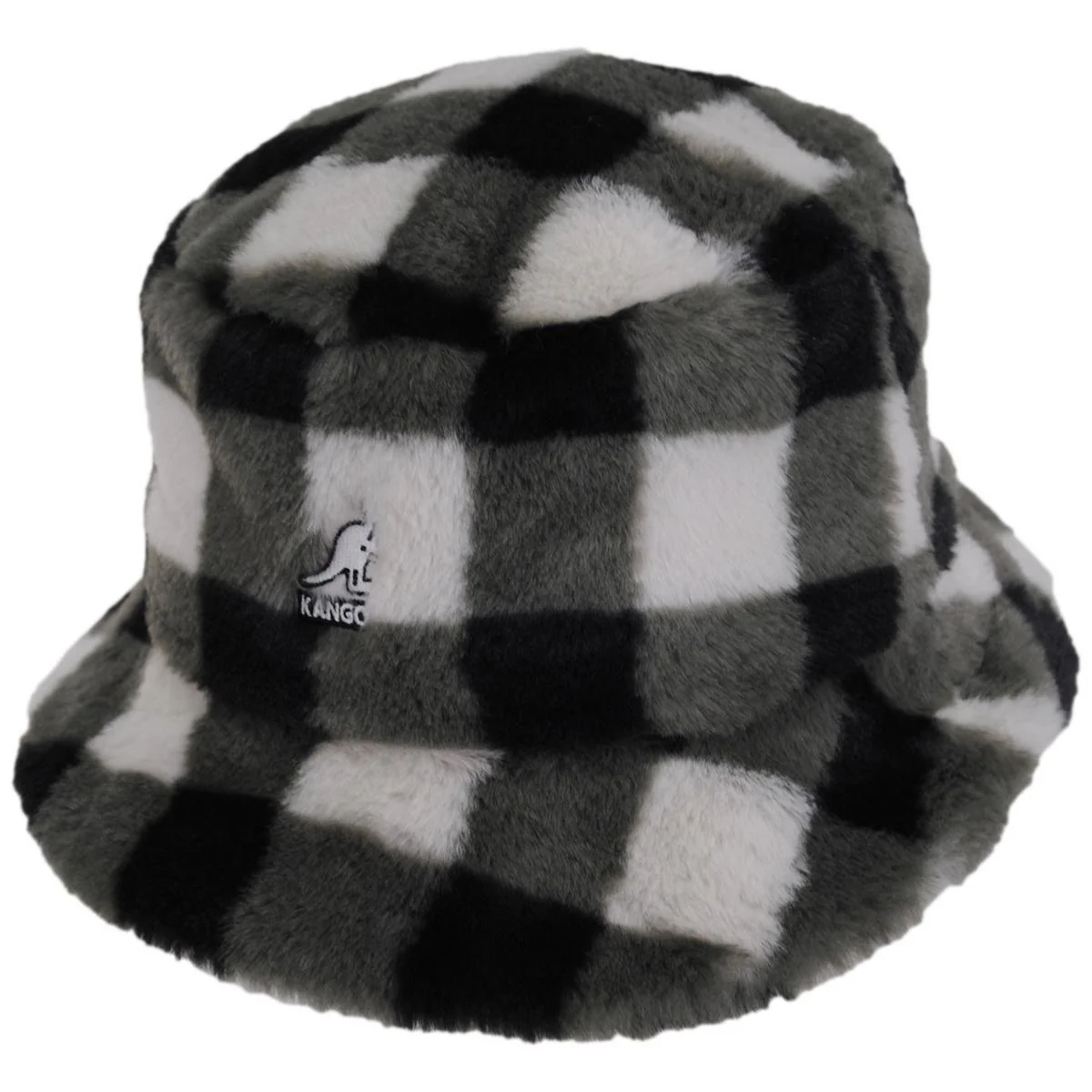 Check Faux Fur Bucket Hat