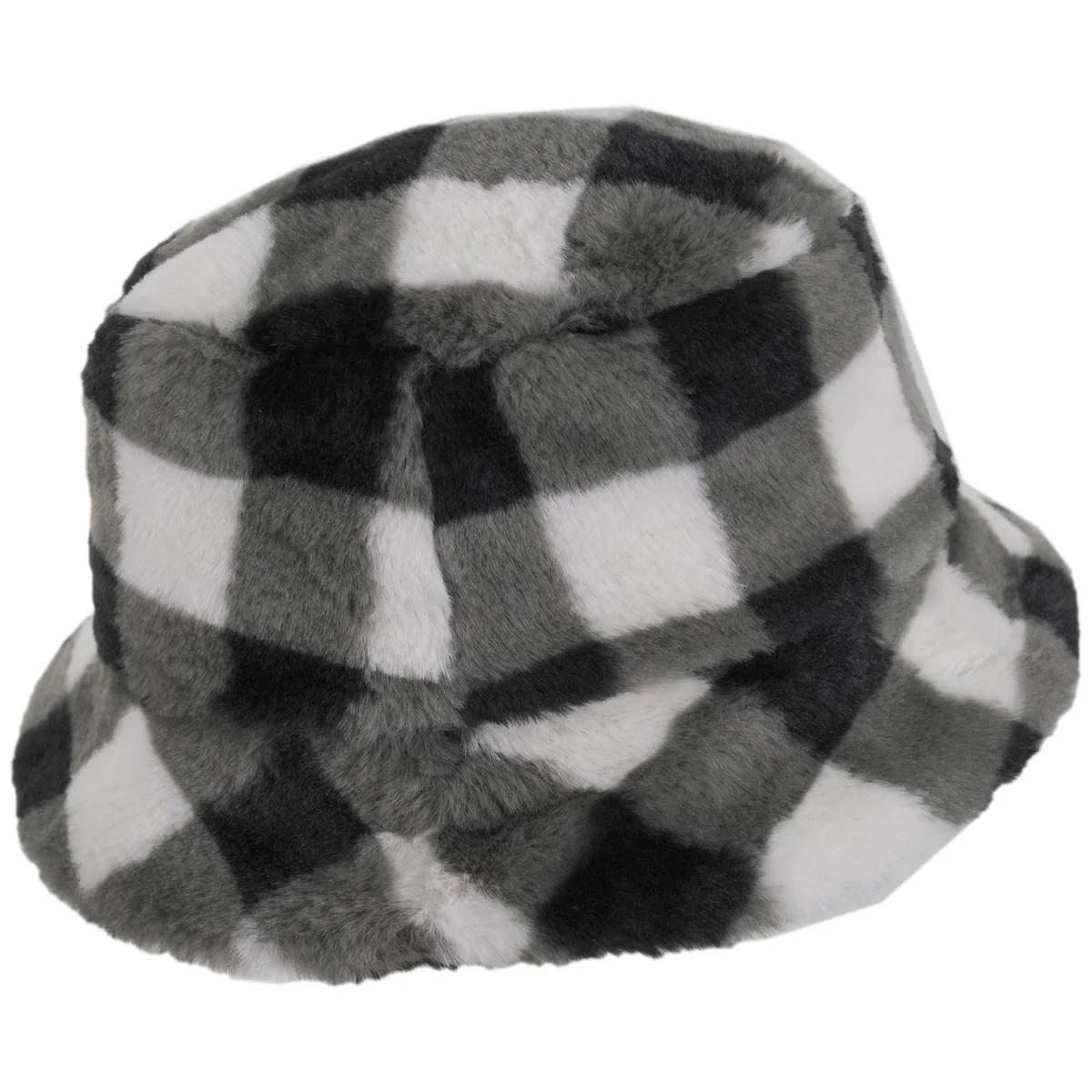 Check Faux Fur Bucket Hat - Image 3