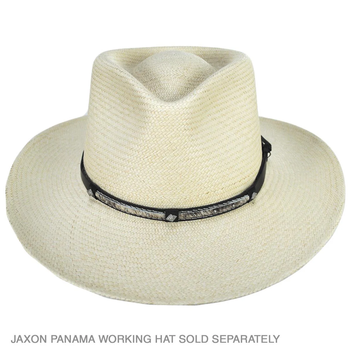 Cow Hair & Hide with Concho & Studs Leather Hat Band - Image 2