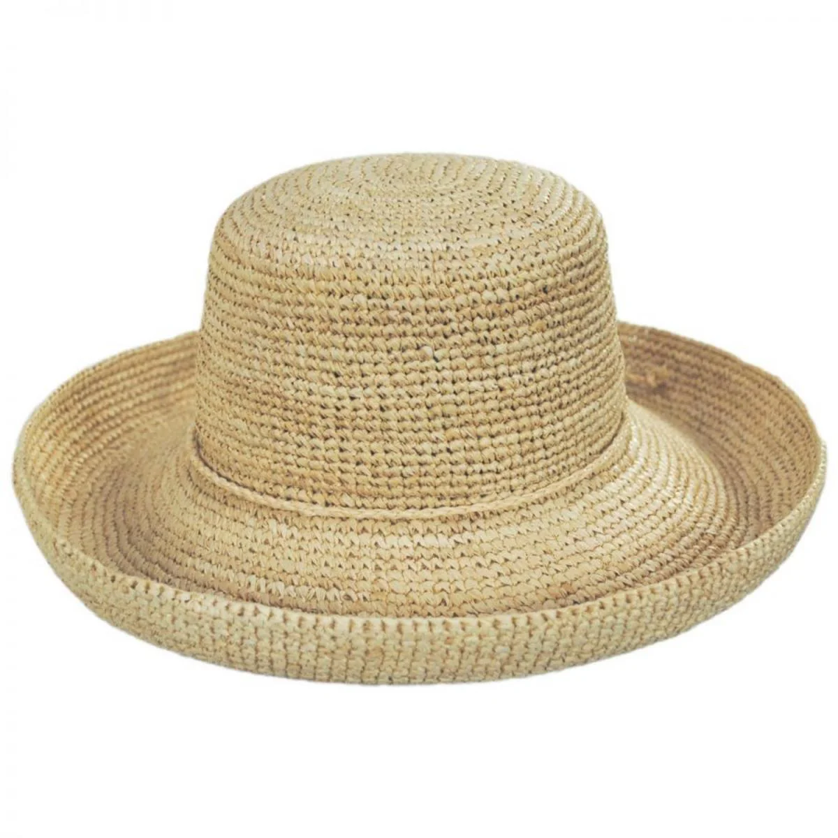 Crocheted Raffia Straw Boater Hat - Petite - Image 2