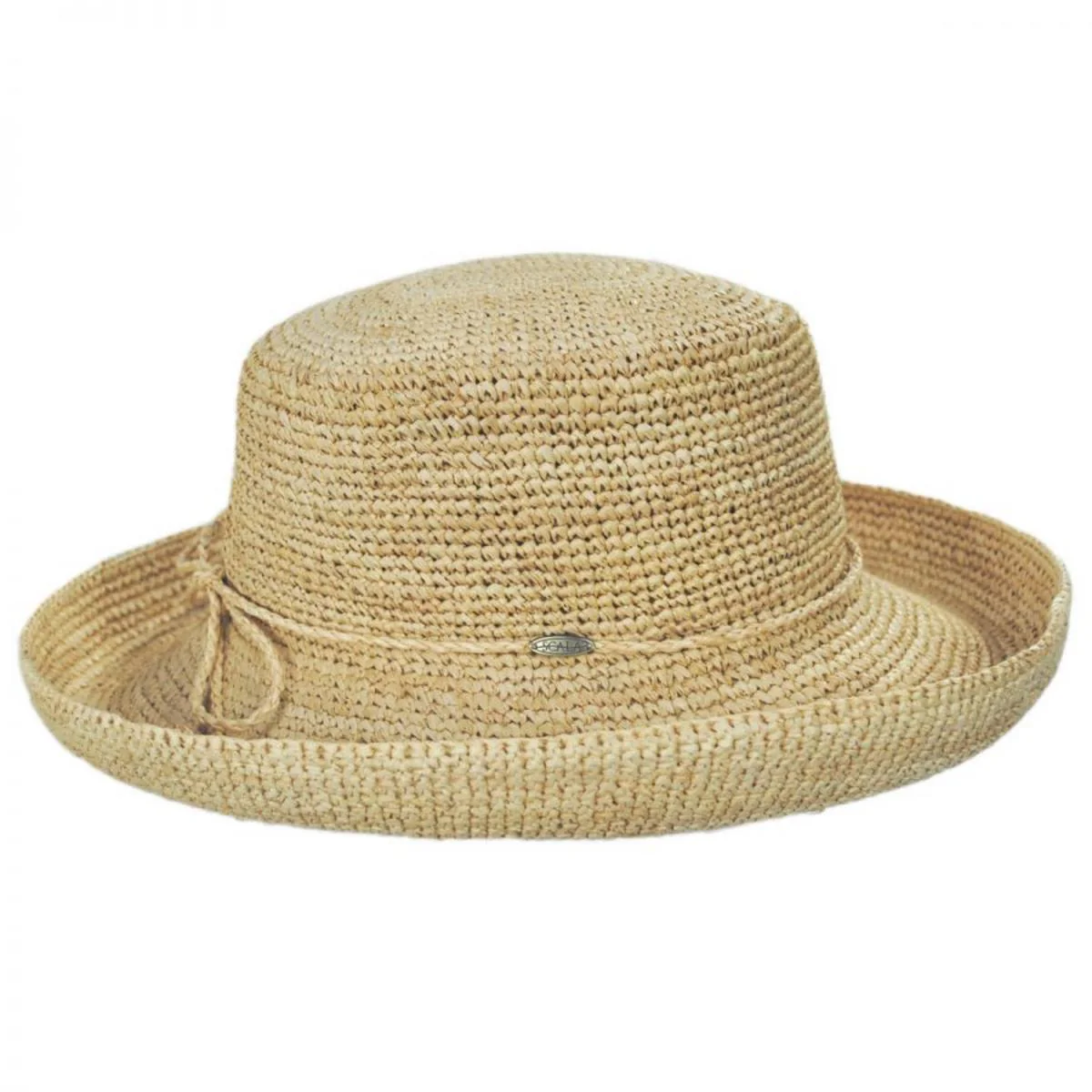 Crocheted Raffia Straw Boater Hat - Petite - Image 3