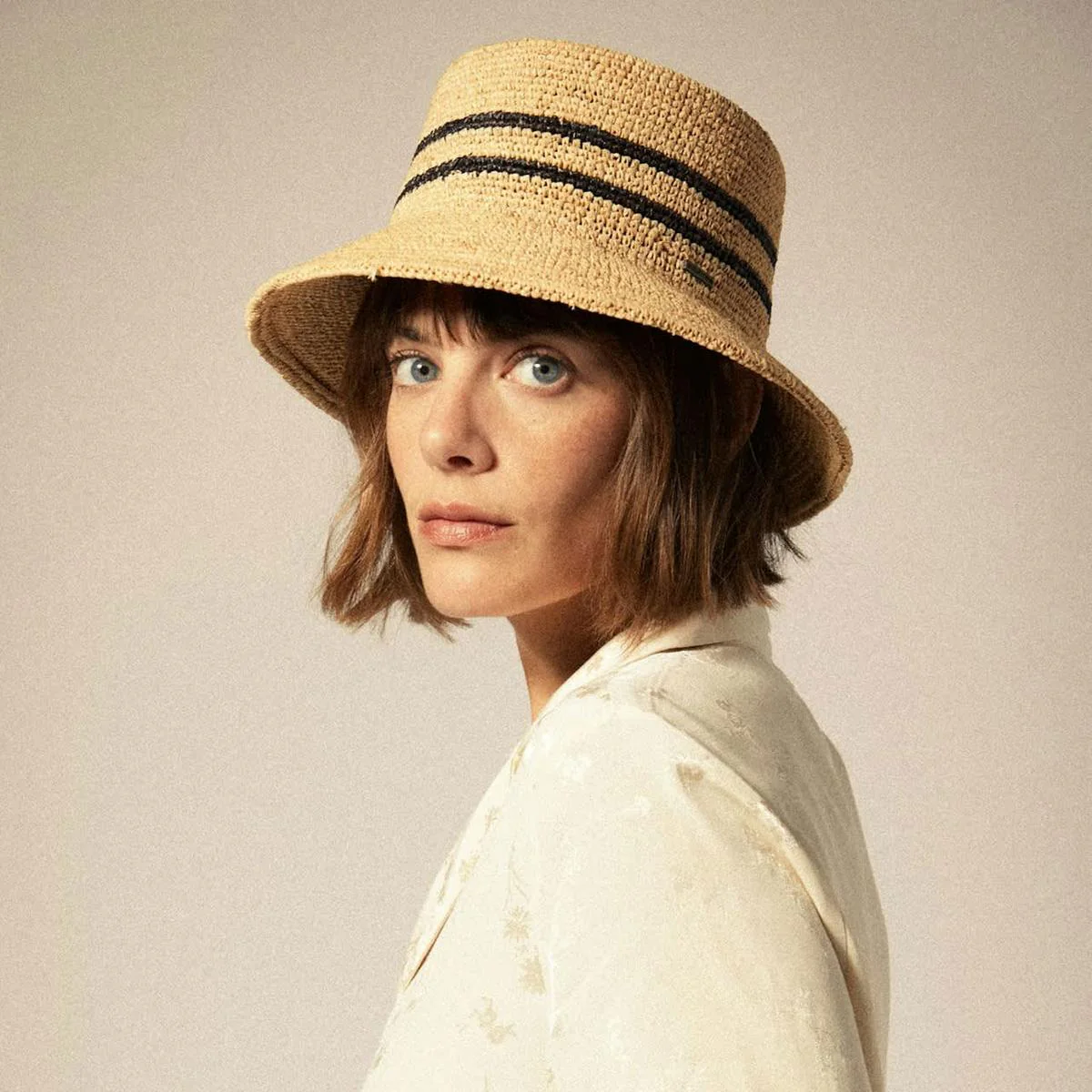 Ellee Stripe Raffia Straw Bucket Hat - Image 2