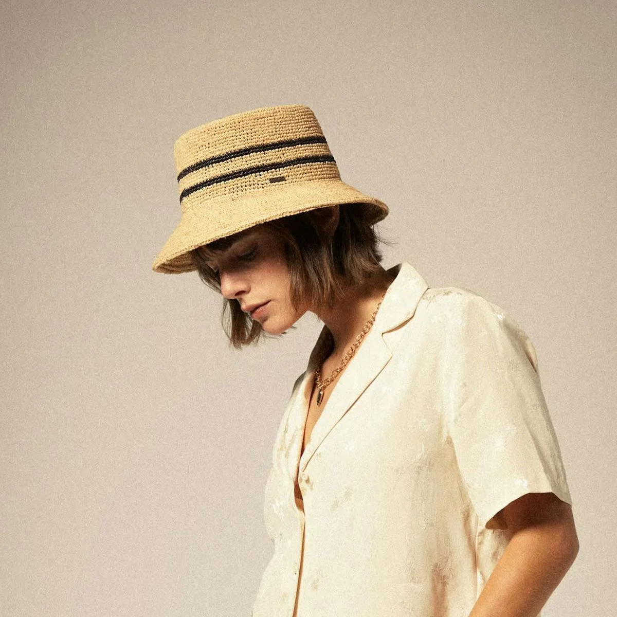 Ellee Stripe Raffia Straw Bucket Hat - Image 6