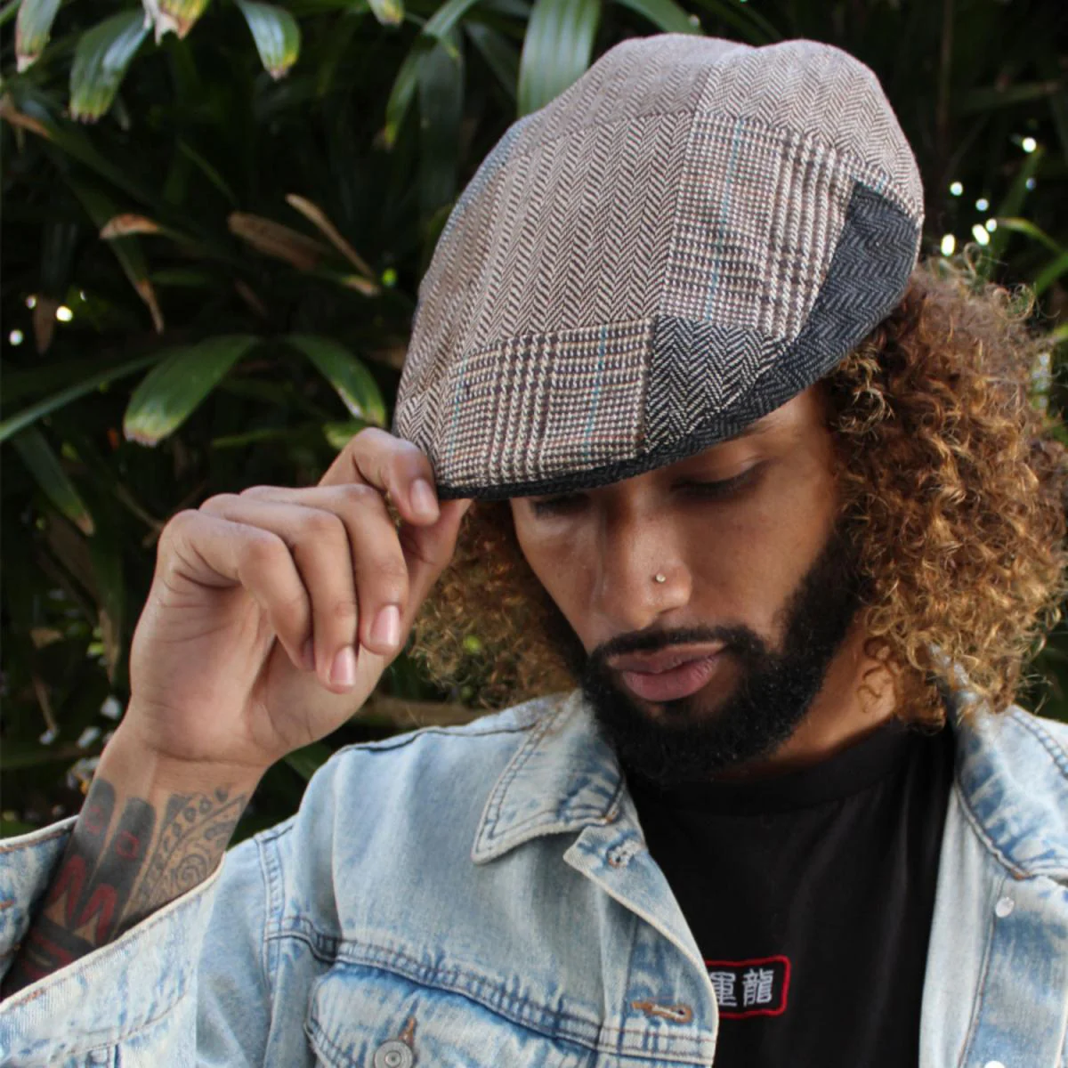 Herringbone Patchwork Wool Blend Ivy Cap - Image 2