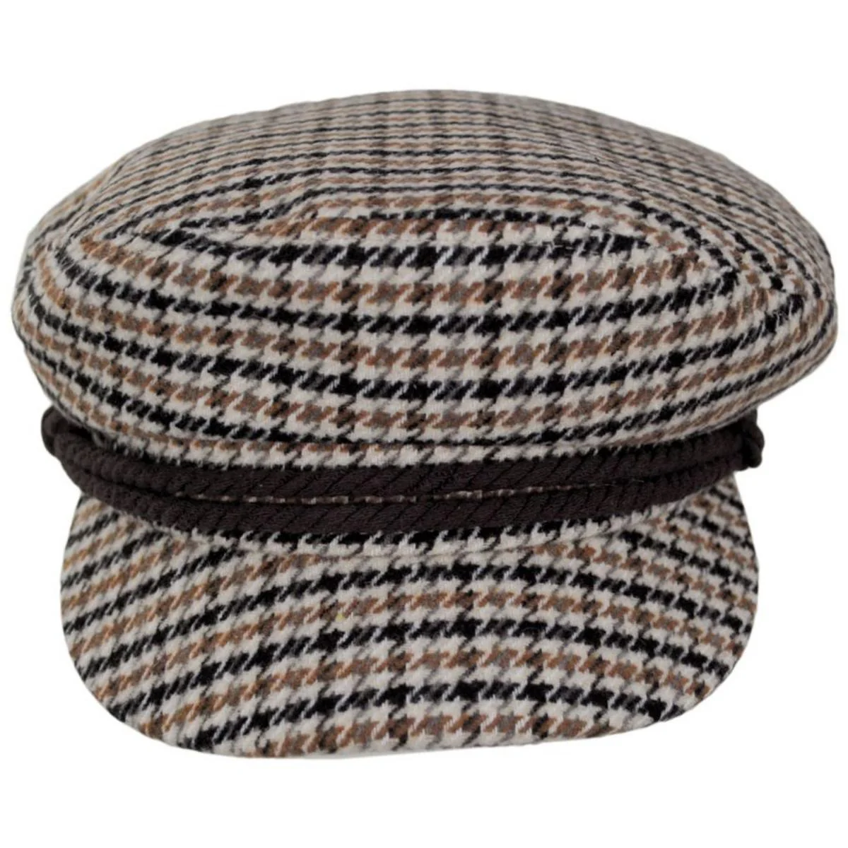 Houndstooth Wool Blend Fiddler Cap - Sand/Dark Earth/Black - Image 3
