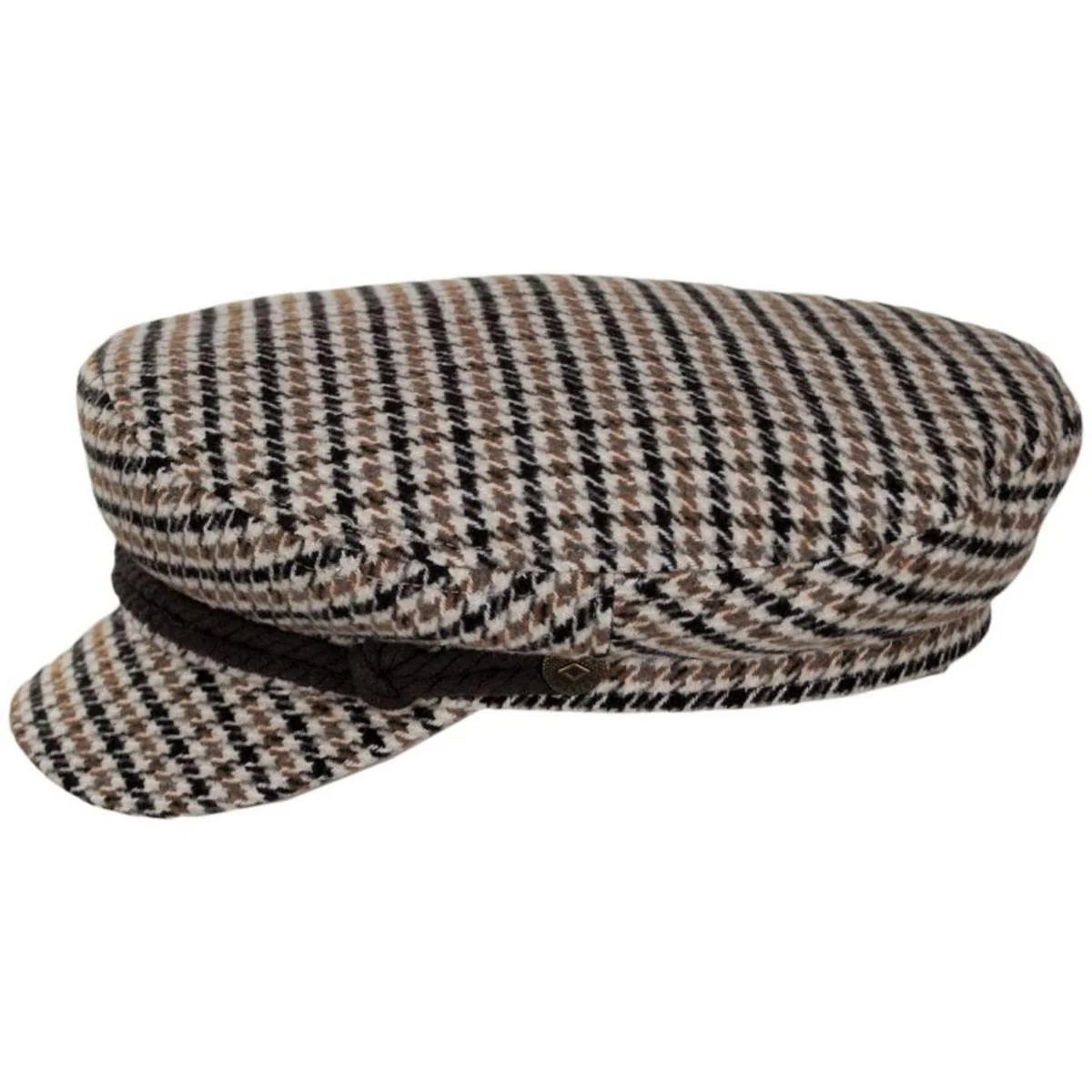Houndstooth Wool Blend Fiddler Cap - Sand/Dark Earth/Black - Image 4