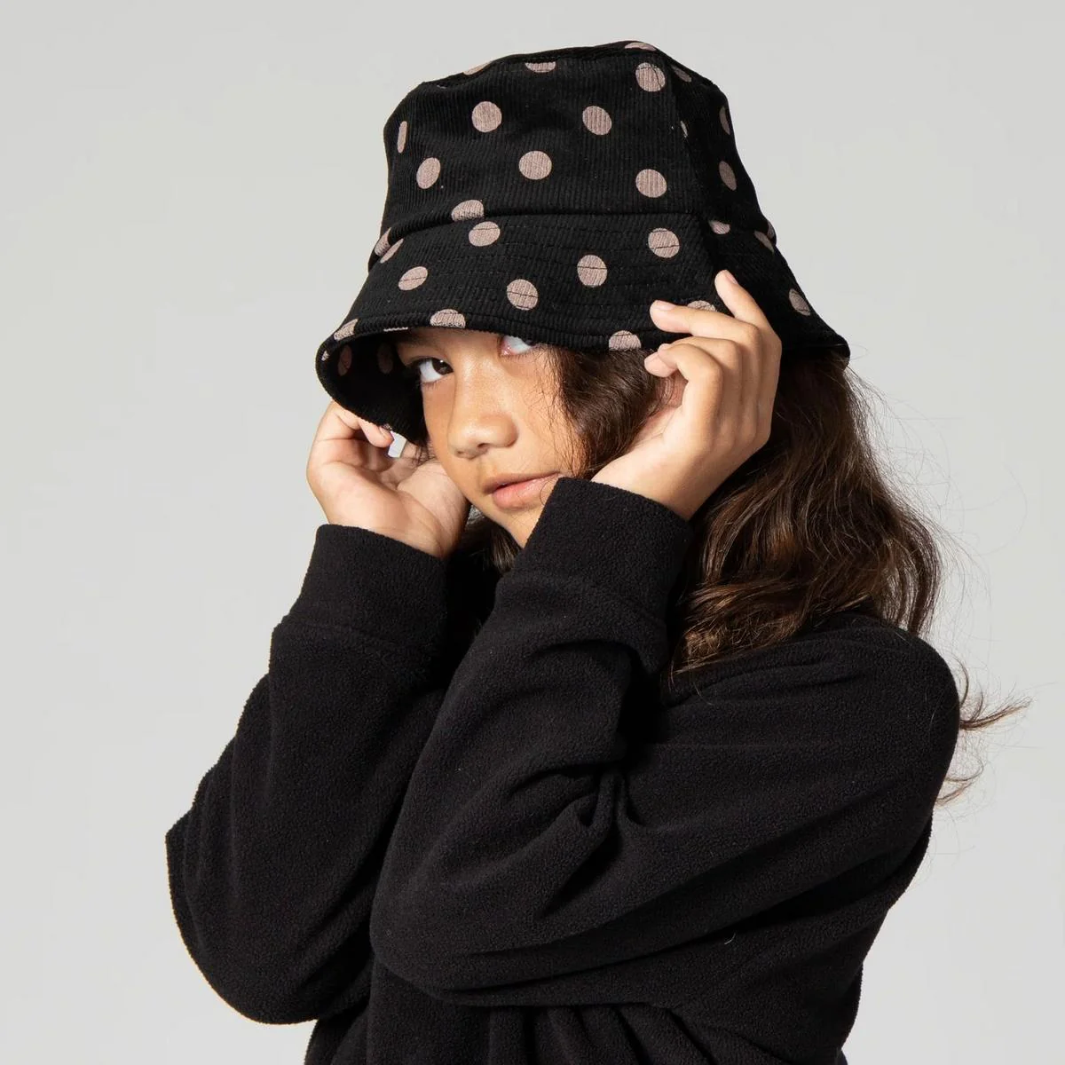 Kid's Polka Dot Cotton Corduroy Bucket Hat - Image 2