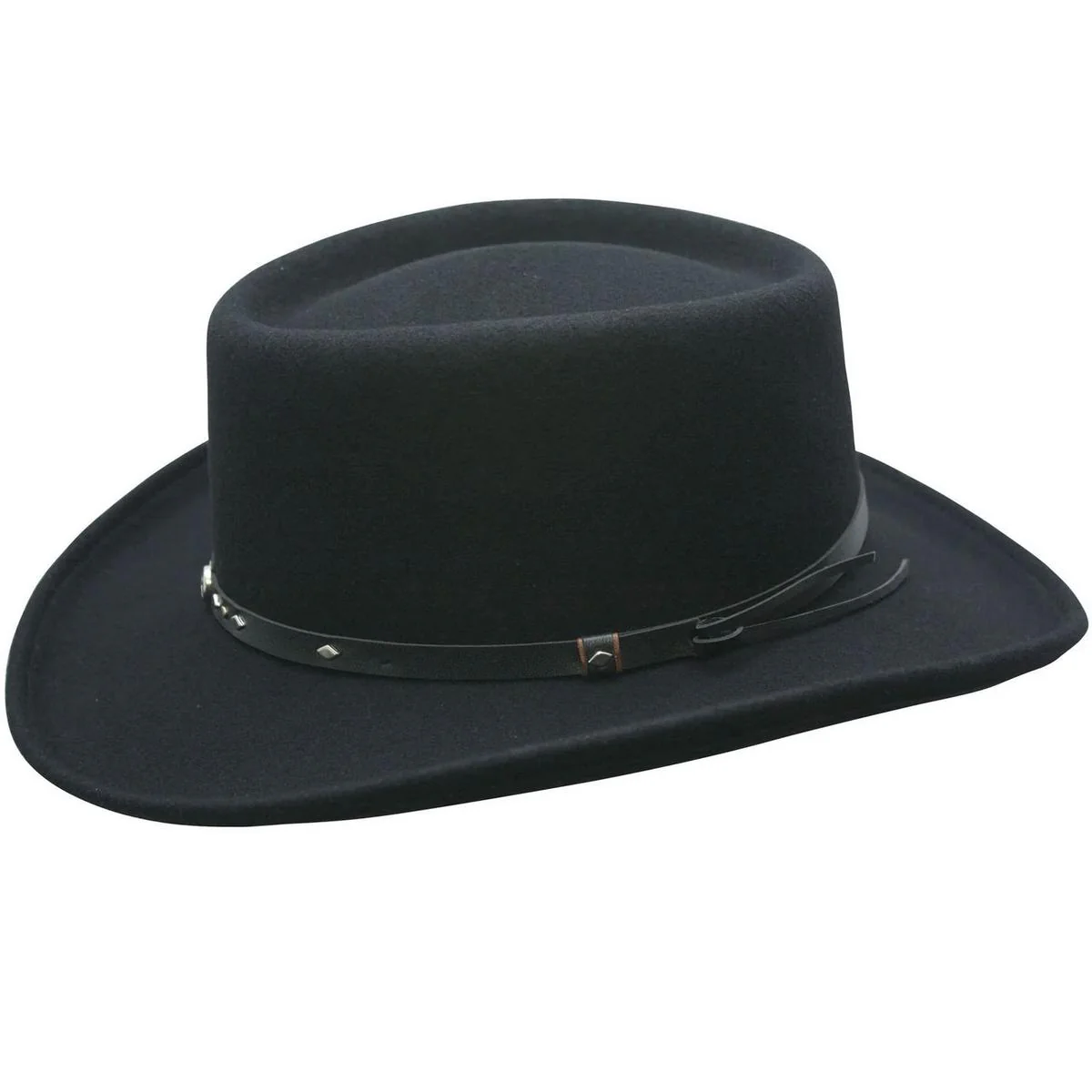 Leather Conch Band Wool Felt Gambler Hat