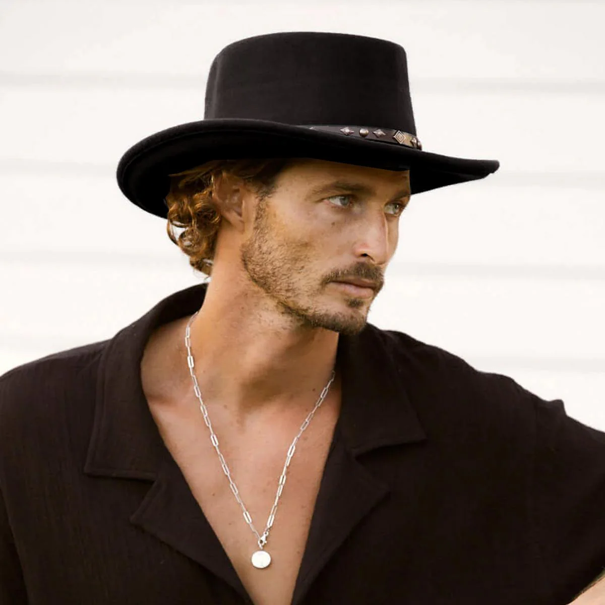 Leather Conch Band Wool Felt Gambler Hat - Image 3