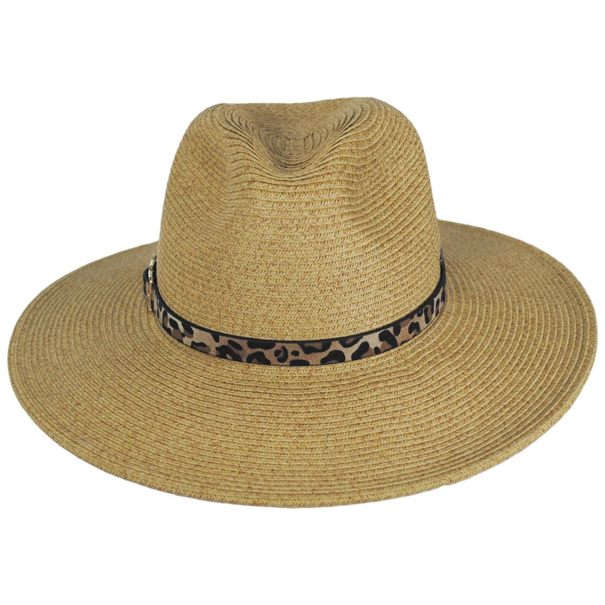 Leopard Band Toyo Straw Safari Fedora Hat - Image 10