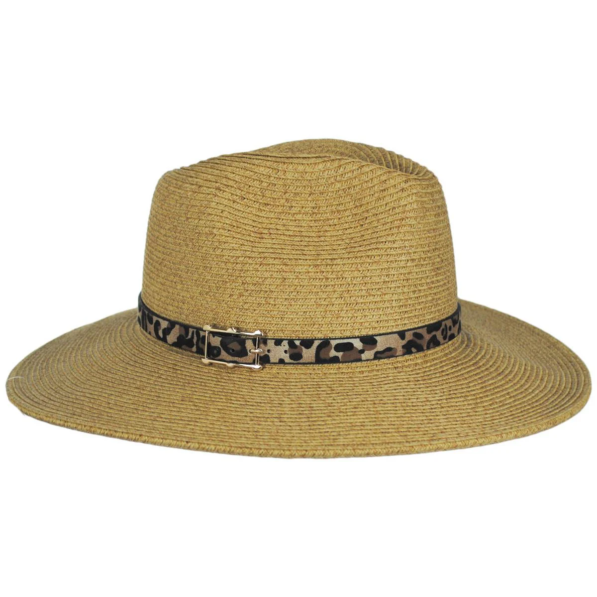 Leopard Band Toyo Straw Safari Fedora Hat - Image 11