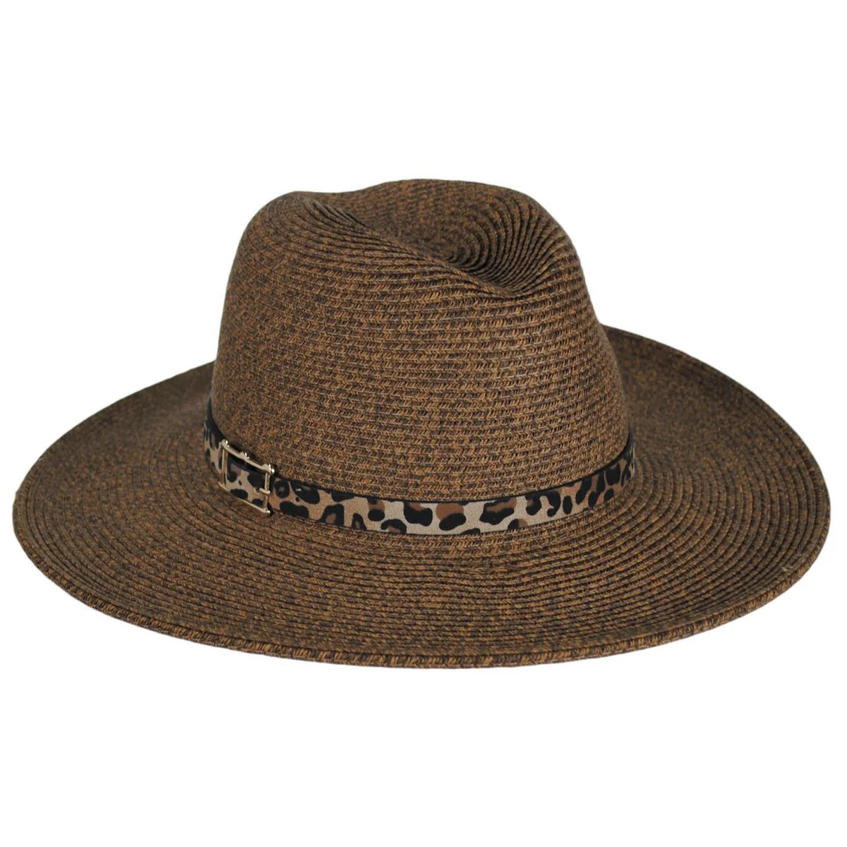 Leopard Band Toyo Straw Safari Fedora Hat - Image 13