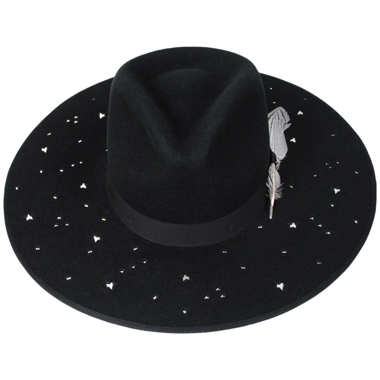 Night Sky S Wide Brim Wool Felt Fedora Hat - Black - Image 2