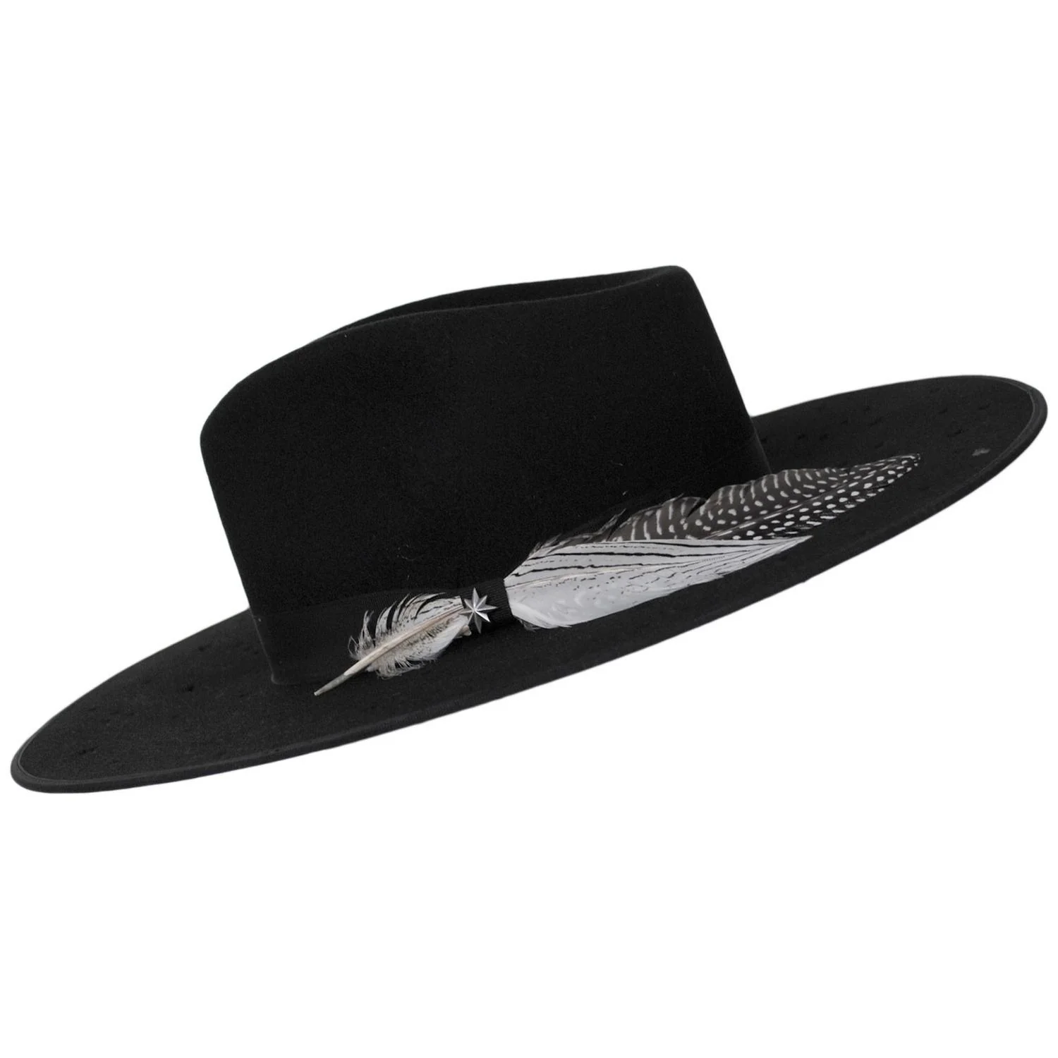 Night Sky S Wide Brim Wool Felt Fedora Hat - Black - Image 3
