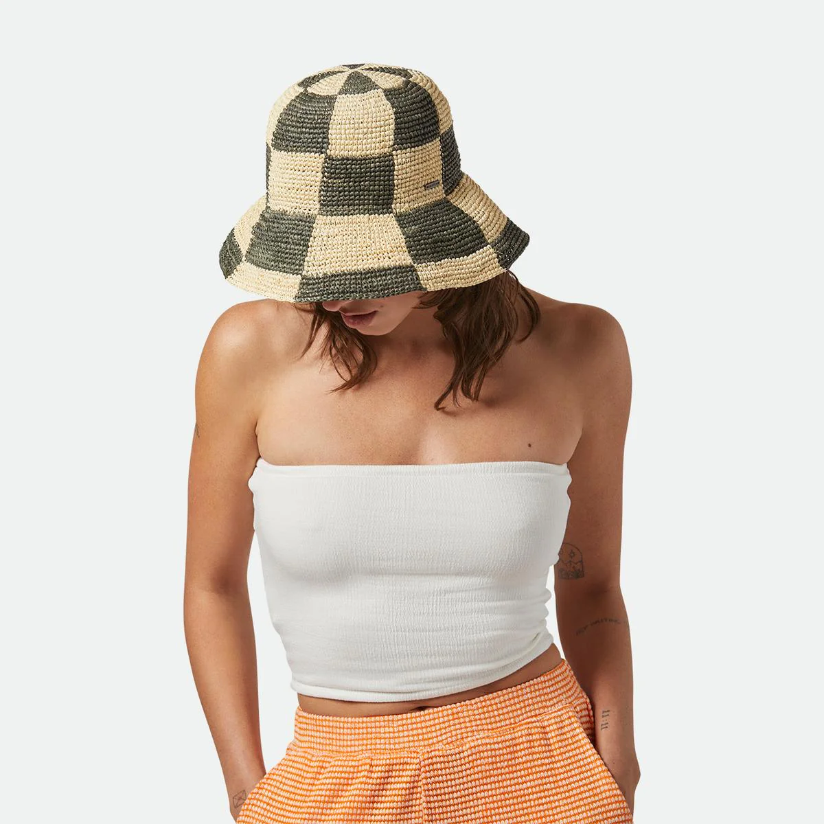 Redding Checkered Crochet Raffia Straw Bucket Hat - Image 8