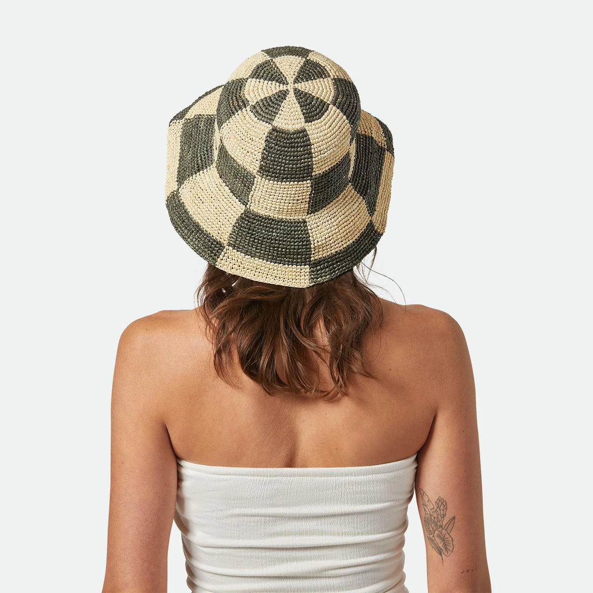 Redding Checkered Crochet Raffia Straw Bucket Hat - Image 9