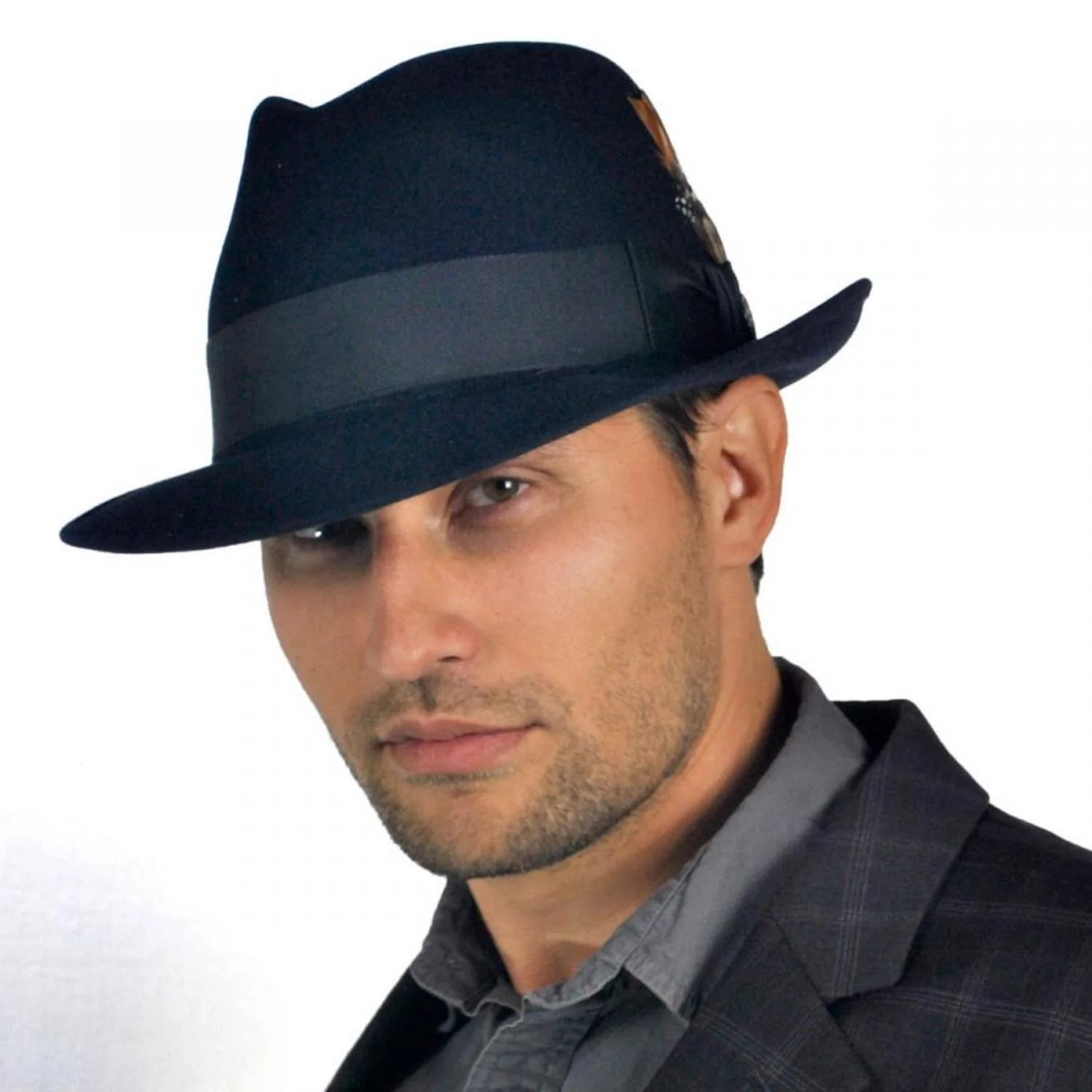 Saxon Fur Felt Fedora Hat - Midnight Blue - Image 6