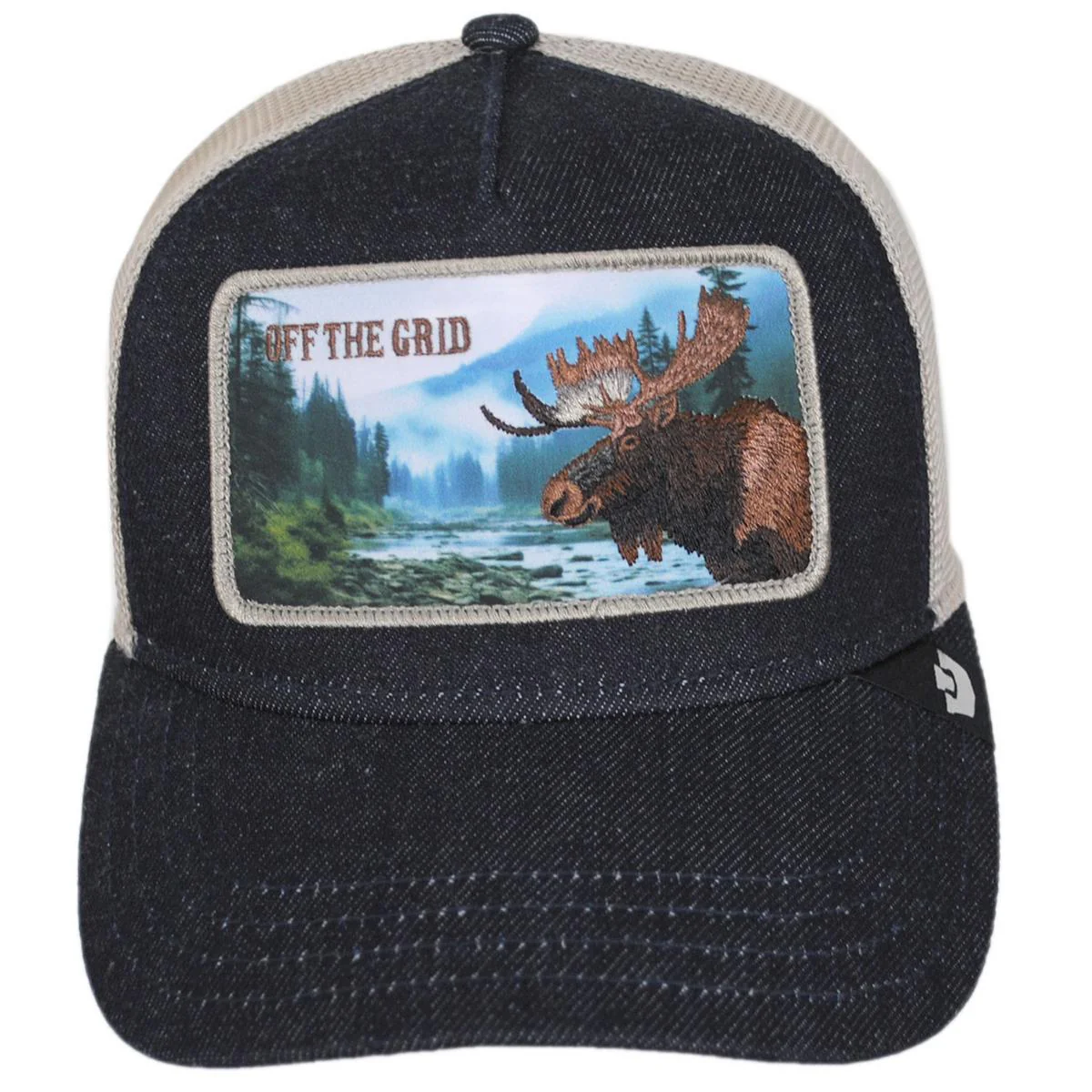 Staycation Denim Mesh Trucker Snapback Baseball Cap - Image 2