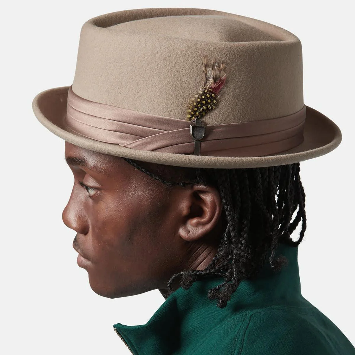Stout Wool Felt Diamond Crown Fedora Hat - Sand/Dark Sand - Image 3