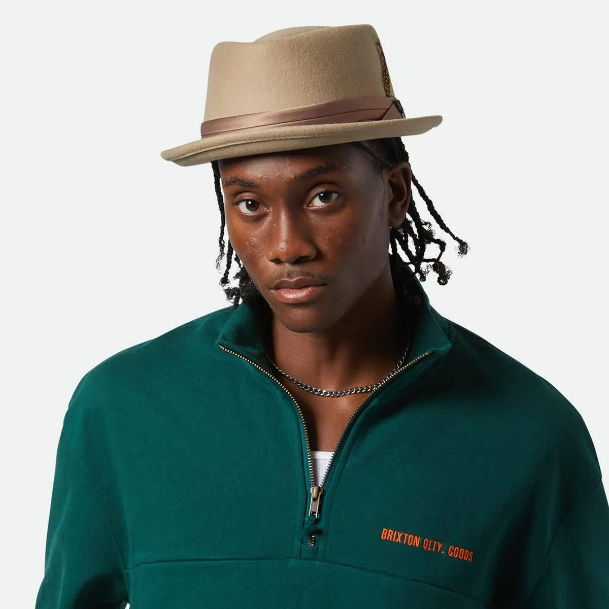 Stout Wool Felt Diamond Crown Fedora Hat - Sand/Dark Sand - Image 6