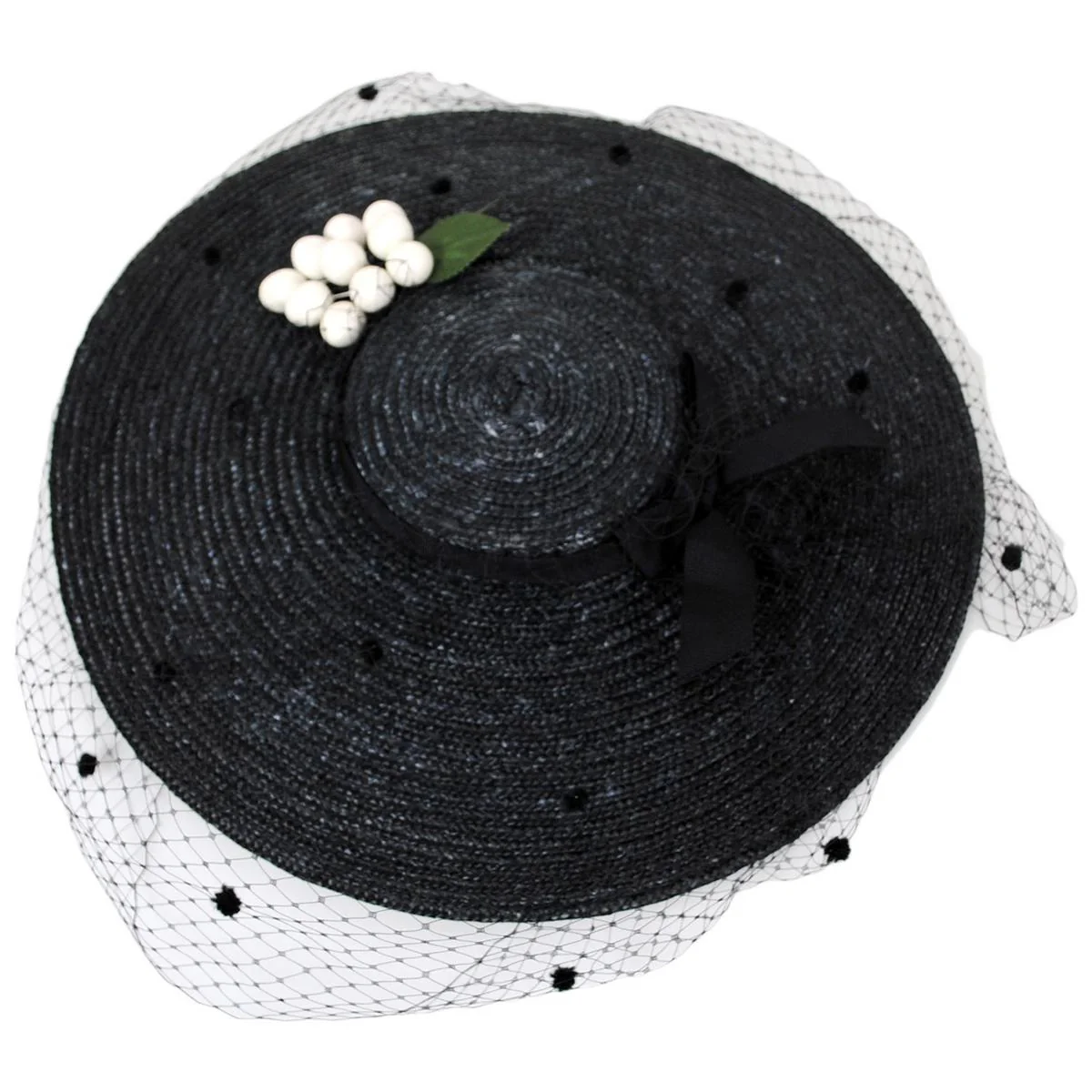 White Cherries Milan Straw Cartwheel Dress Hat - Image 4