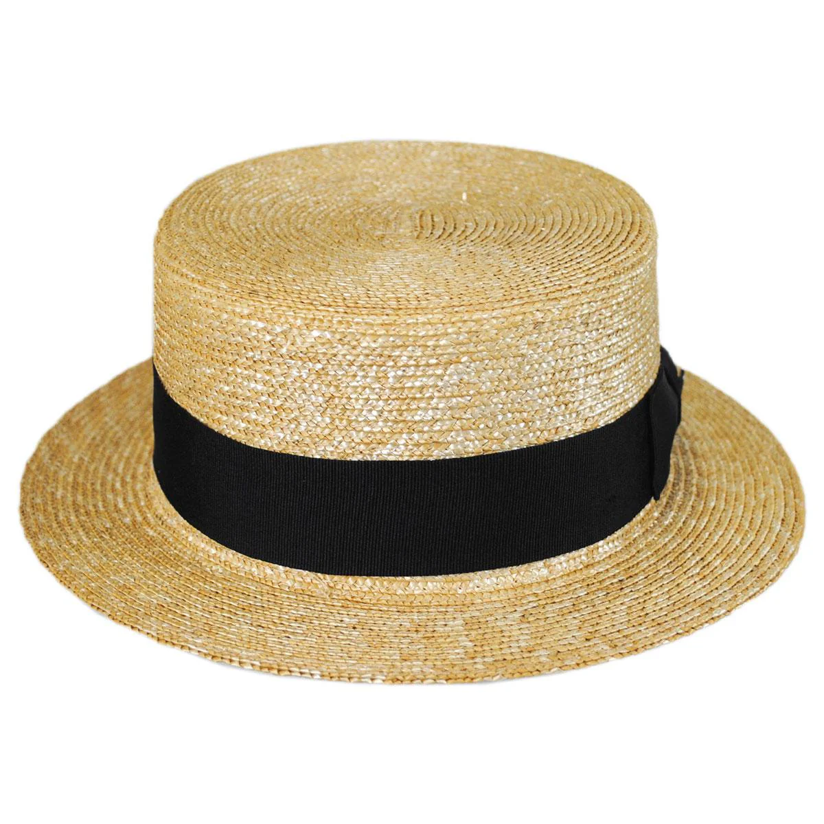 Wholesale Black Band Wheat Straw Skimmer Hat B2B Pre-Pack - Image 4
