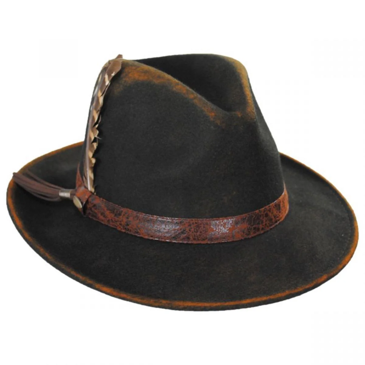 Woodstock Distressed Wool Felt Safari Fedora Hat