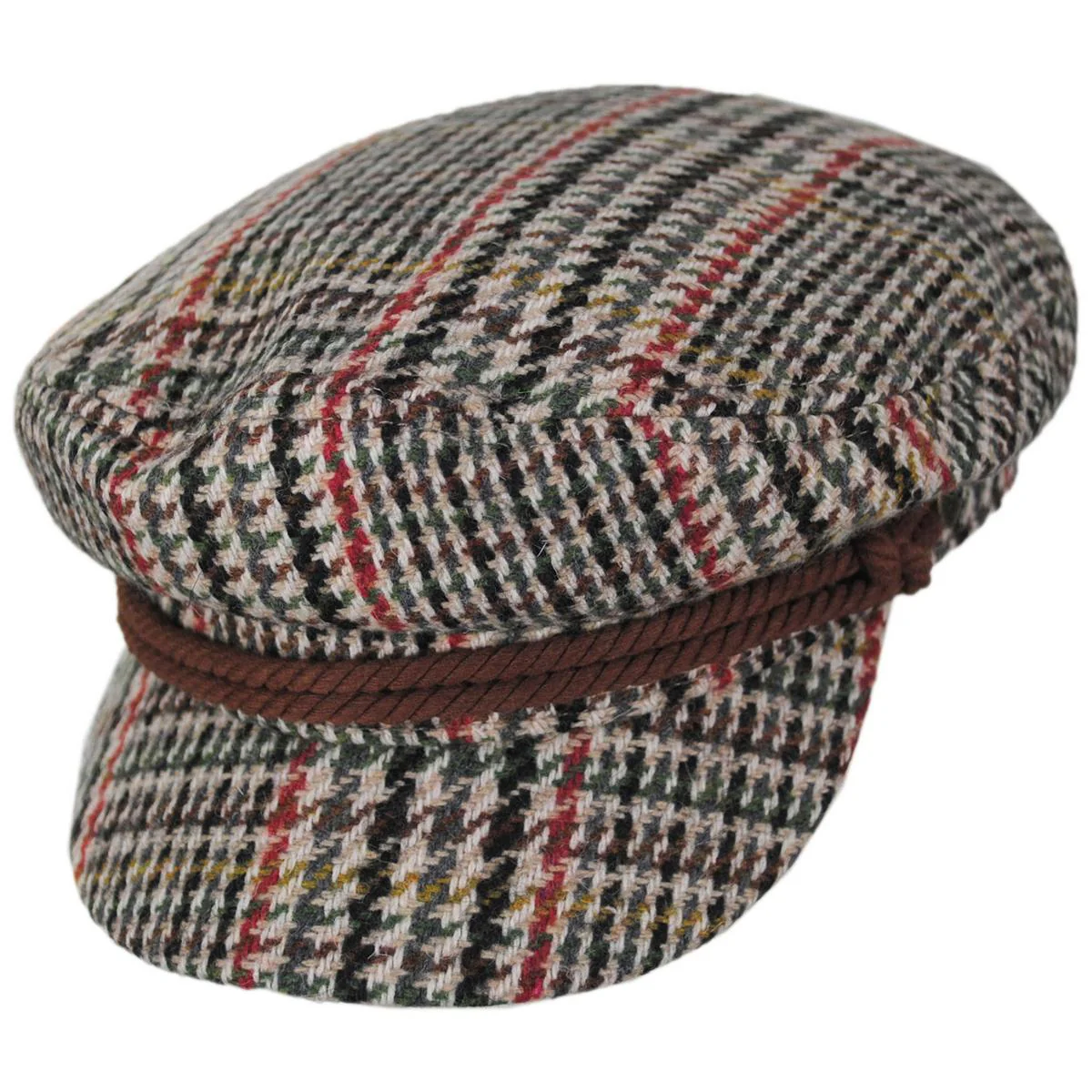 Wool Blend Houndstooth Plaid Fiddler Cap